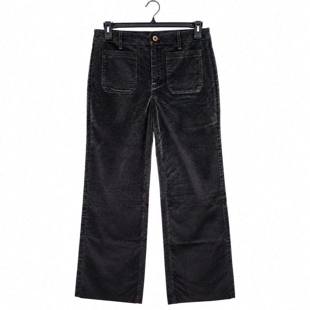 Denim & Co Corduroy Pant Women 14 Black Heritage Wide Leg Classic Office A619569